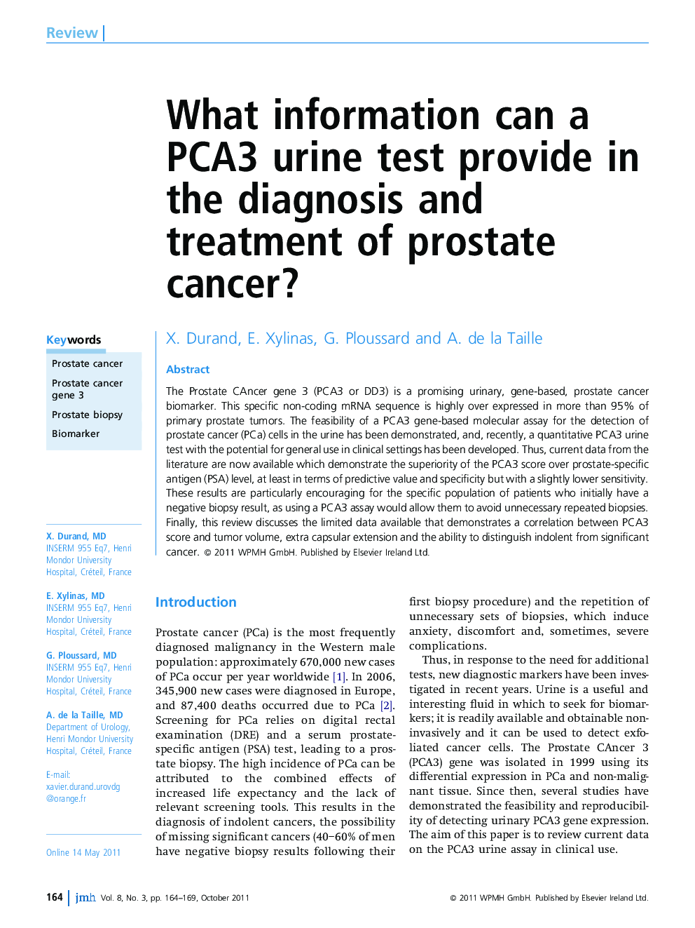 What information can a PCA3 urine test provide in the diagnosis and treatment of prostate cancer?