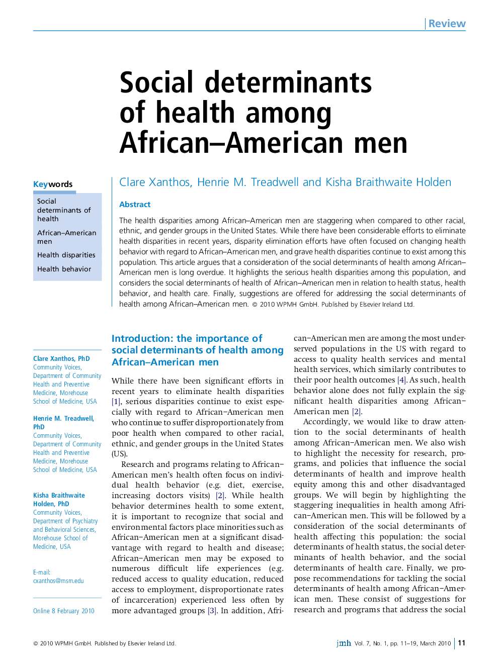 Social determinants of health among African-American men