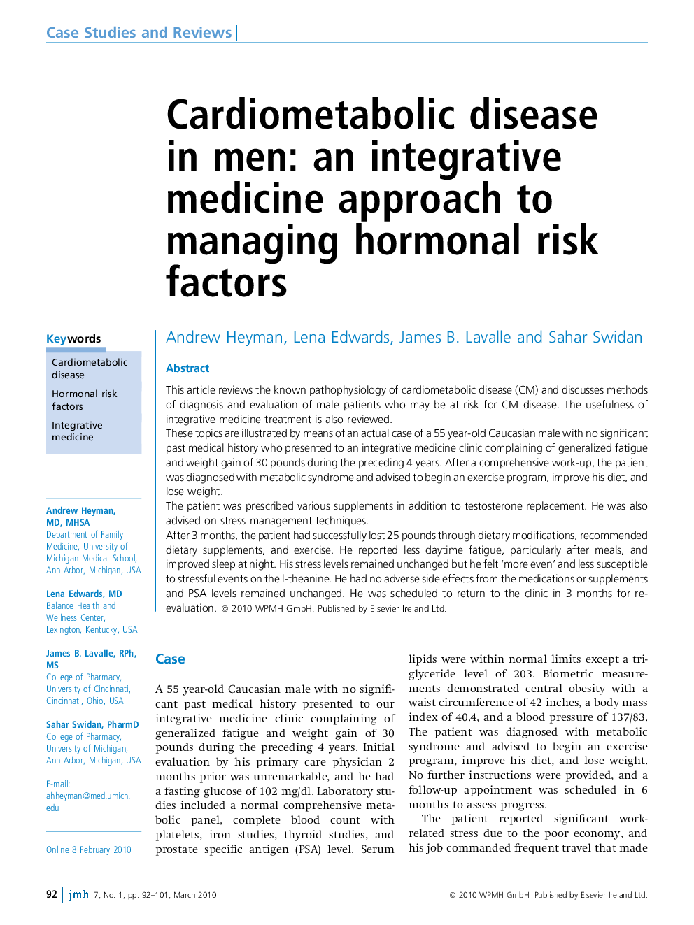 Cardiometabolic disease in men: an integrative medicine approach to managing hormonal risk factors