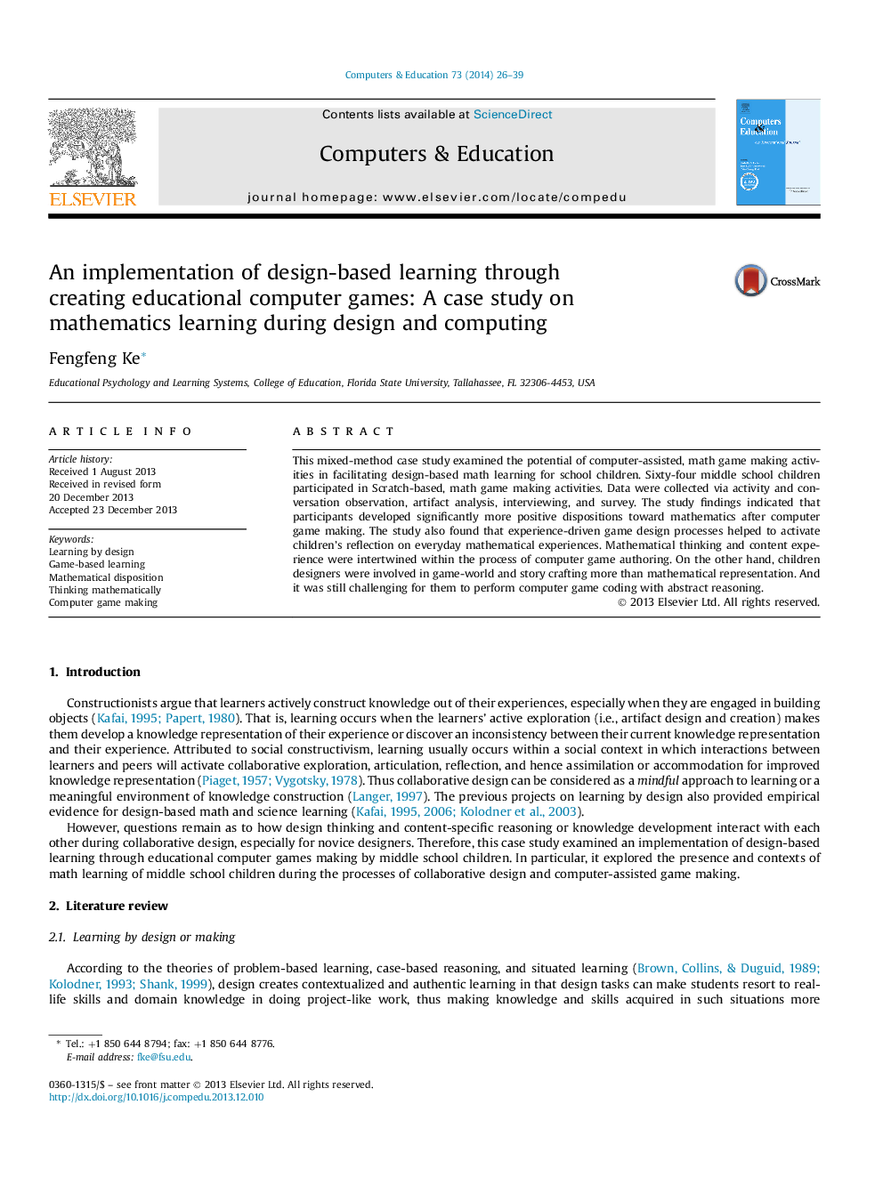 An implementation of design-based learning through creating educational computer games: A case study on mathematics learning during design and computing