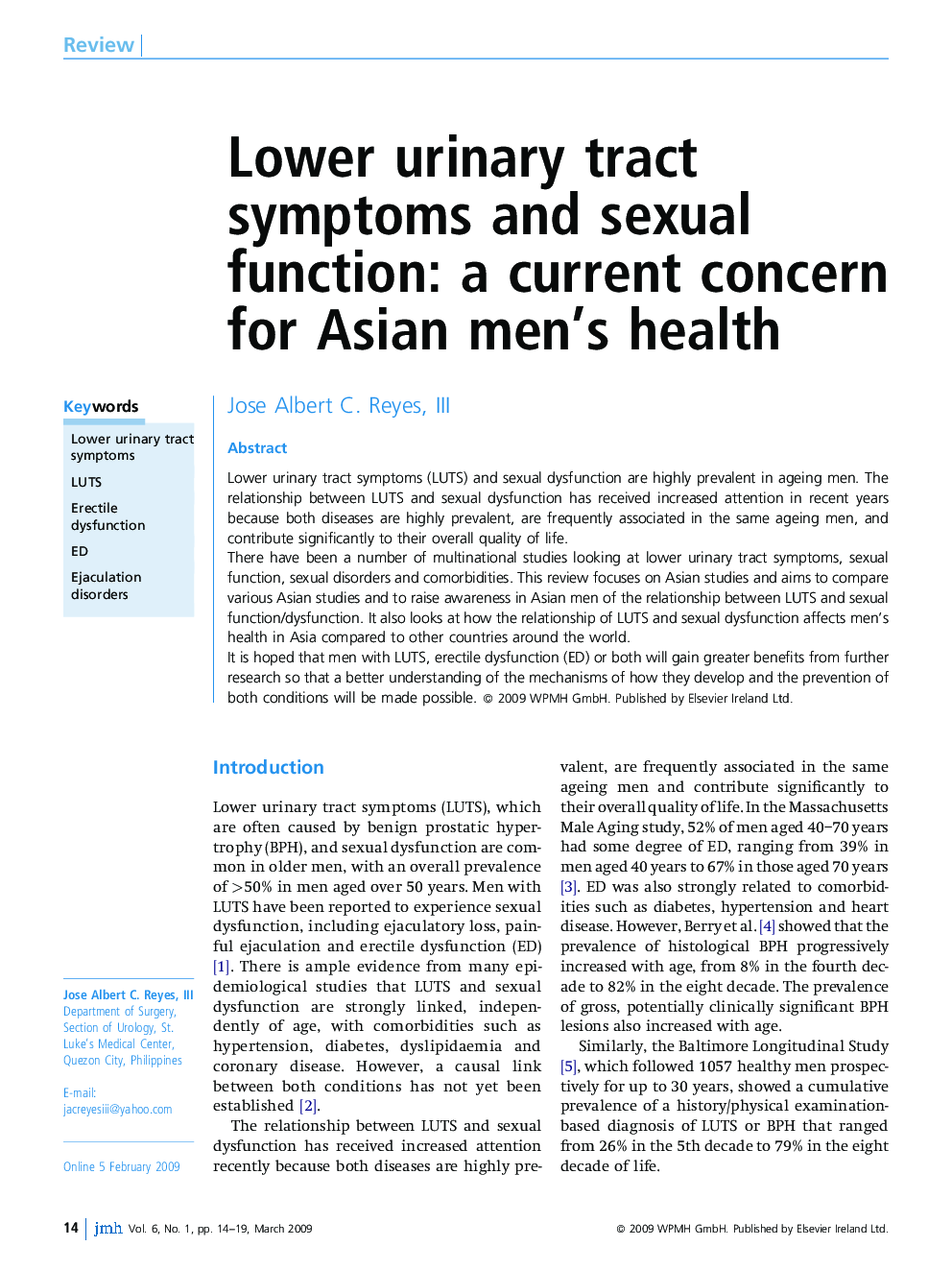 Lower urinary tract symptoms and sexual function: a current concern for Asian men's health