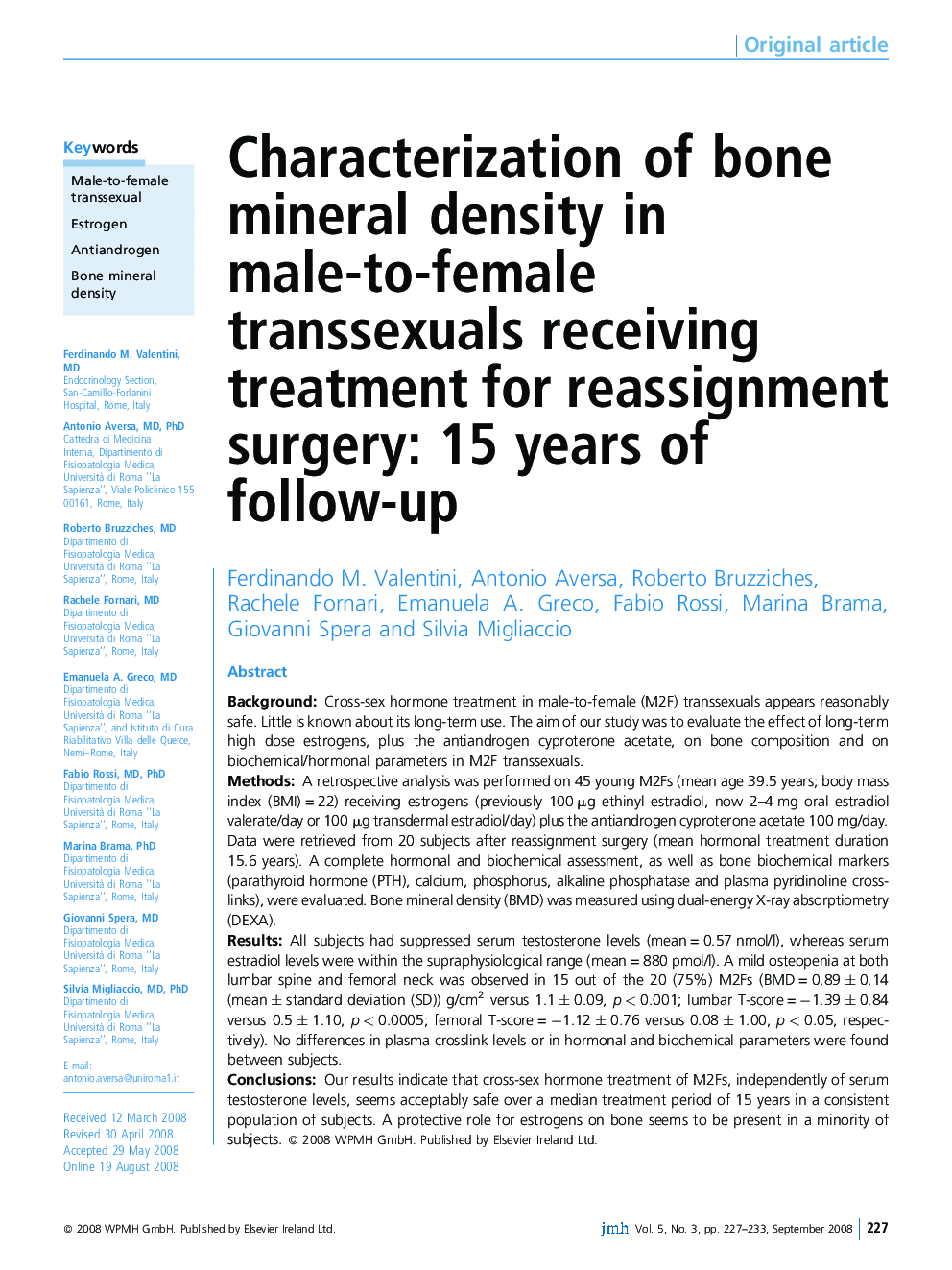 Characterization of bone mineral density in male-to-female transsexuals receiving treatment for reassignment surgery: 15 years of follow-up