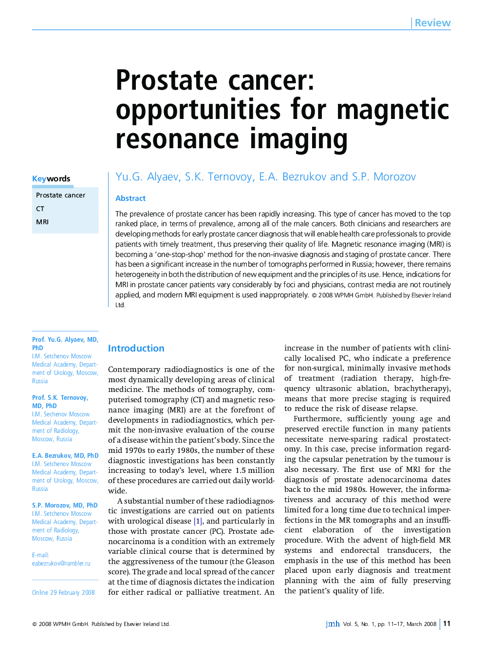 Prostate cancer: opportunities for magnetic resonance imaging