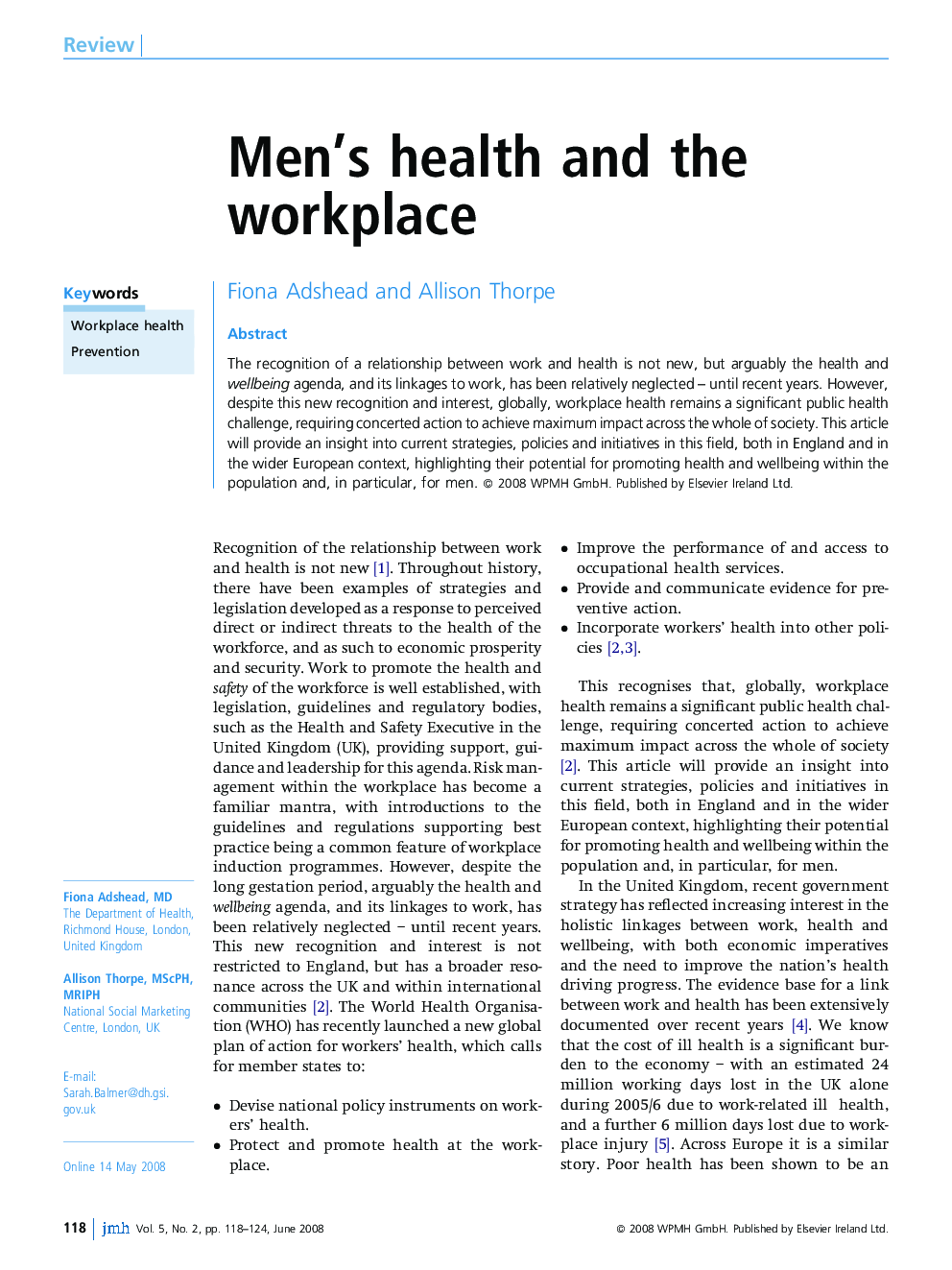 Men's health and the workplace