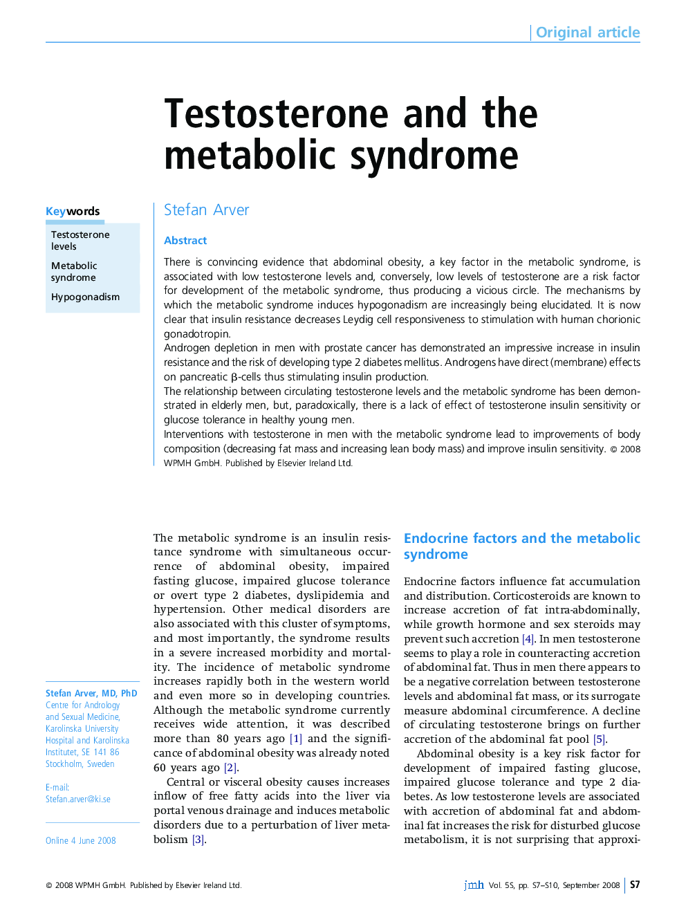 Testosterone and the metabolic syndrome