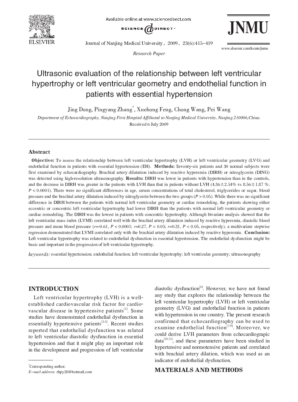 Ultrasonic evaluation of the relationship between left ventricular hypertrophy or left ventricular geometry and endothelial function in patients with essential hypertension