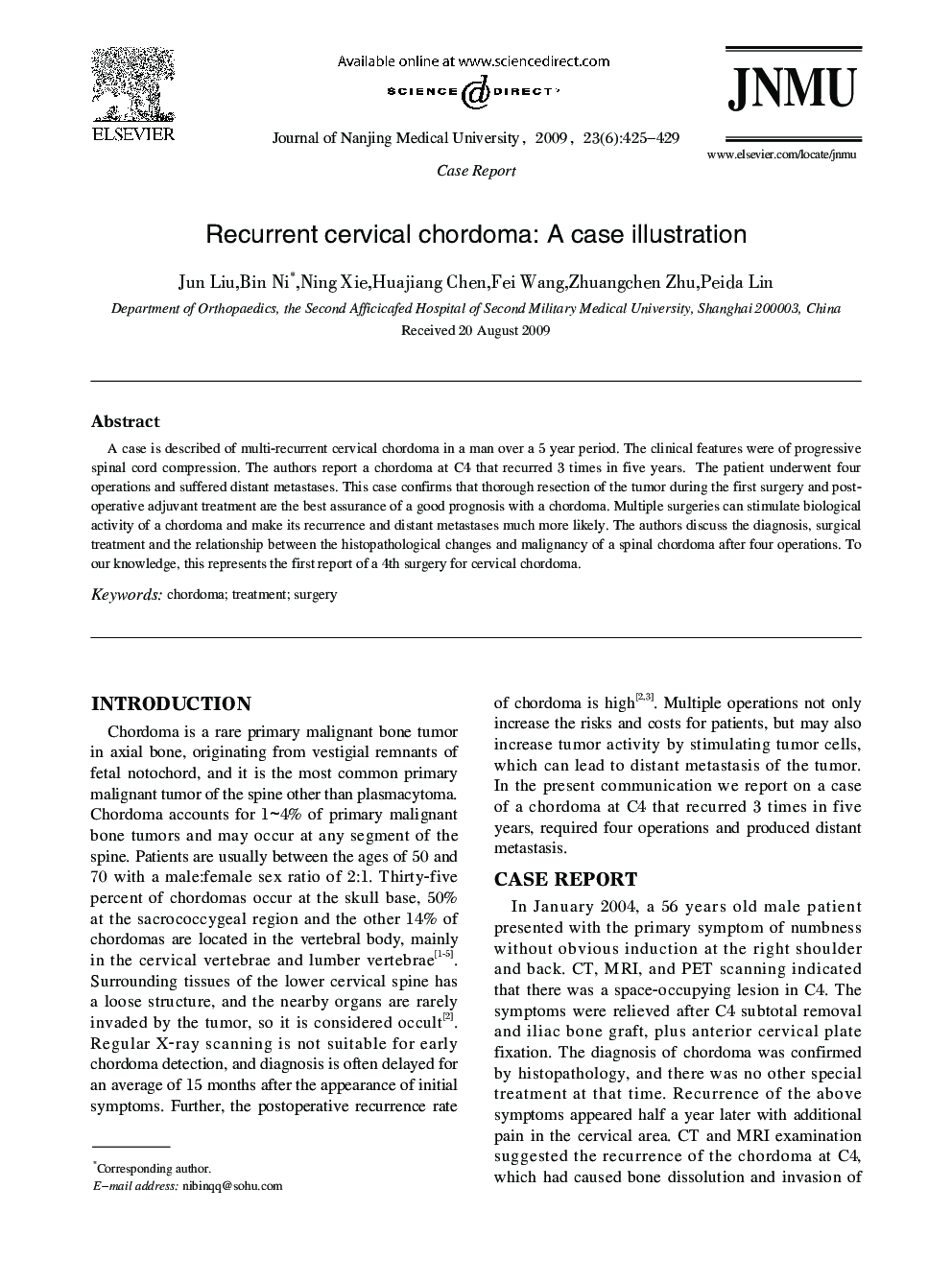 Recurrent cervical chordoma: A case illustration