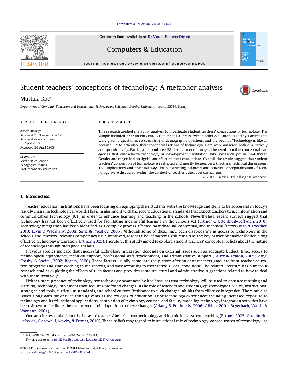 Student teachers' conceptions of technology: A metaphor analysis