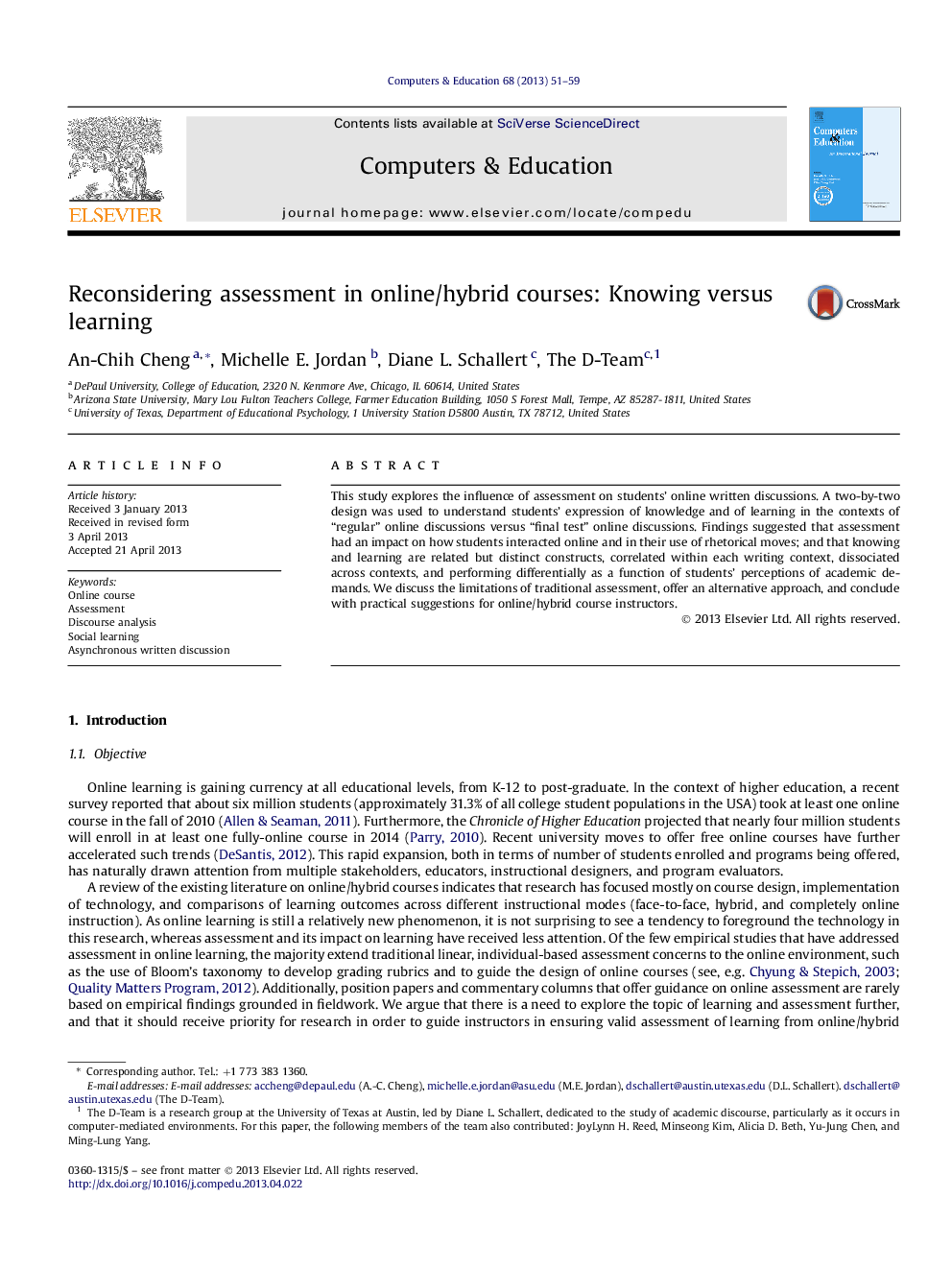 Reconsidering assessment in online/hybrid courses: Knowing versus learning