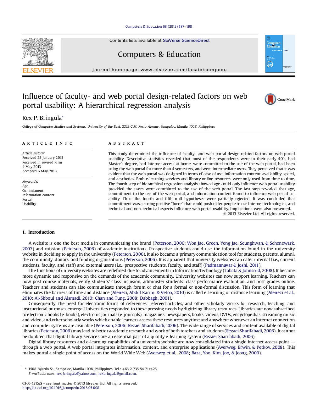 Influence of faculty- and web portal design-related factors on web portal usability: A hierarchical regression analysis