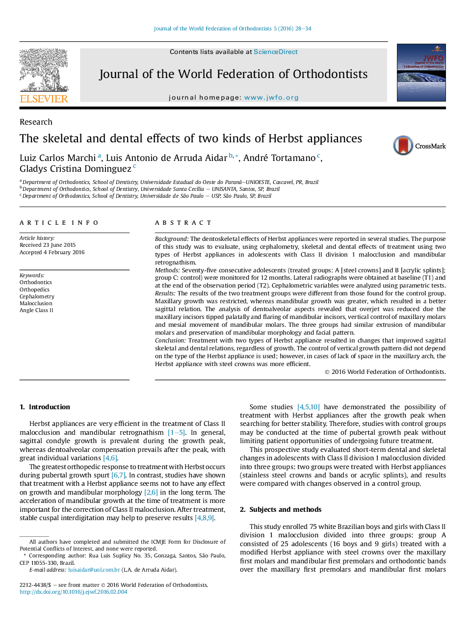 The skeletal and dental effects of two kinds of Herbst appliances 