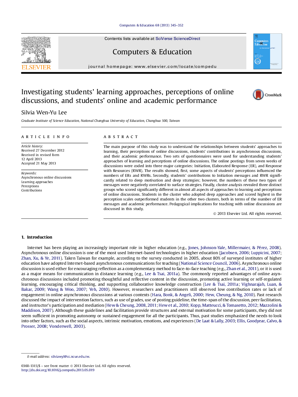 Investigating students' learning approaches, perceptions of online discussions, and students' online and academic performance