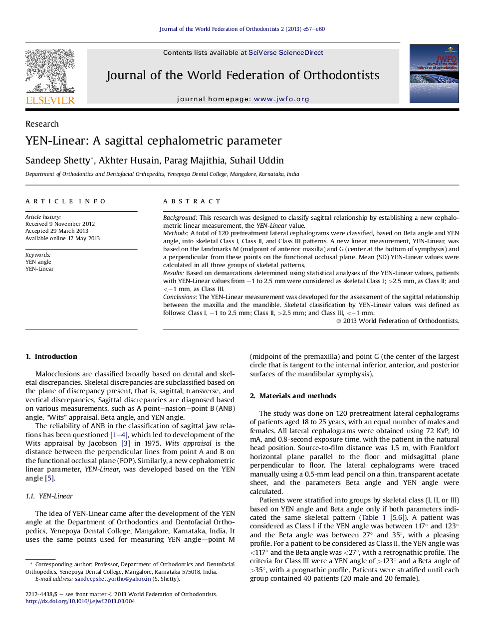 YEN-Linear: A sagittal cephalometric parameter