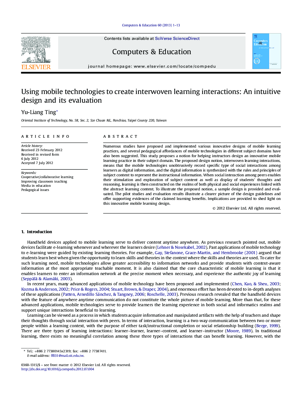 Using mobile technologies to create interwoven learning interactions: An intuitive design and its evaluation