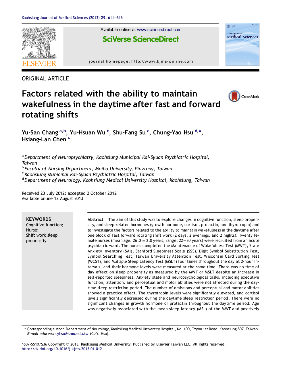 Factors related with the ability to maintain wakefulness in the daytime after fast and forward rotating shifts