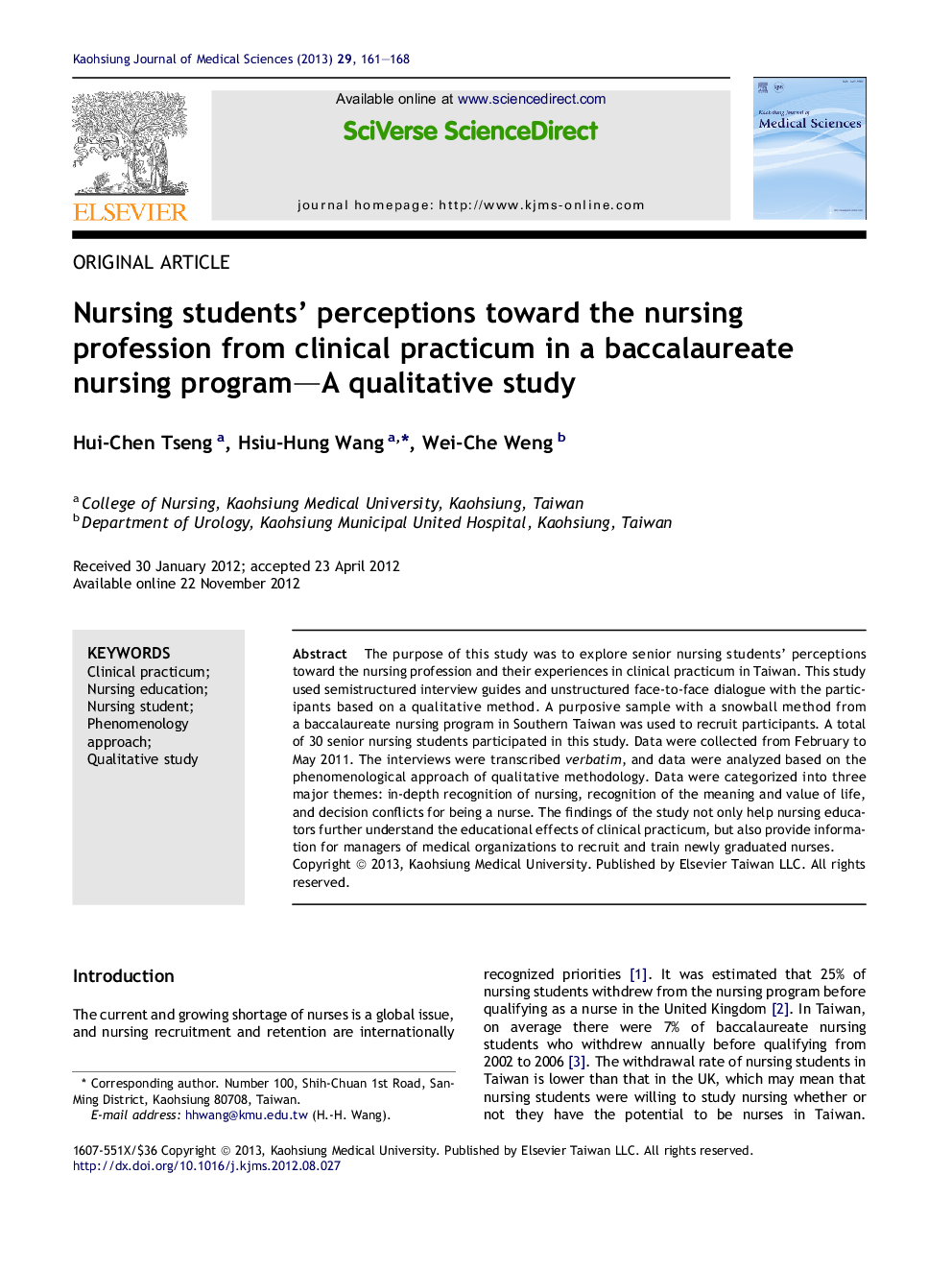 Nursing students' perceptions toward the nursing profession from clinical practicum in a baccalaureate nursing program—A qualitative study