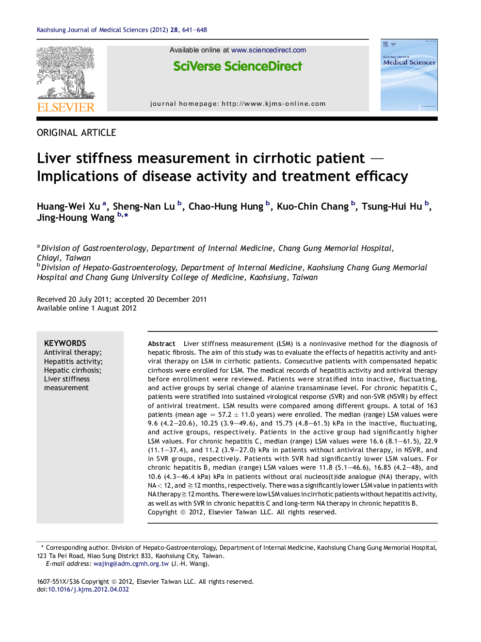 Liver stiffness measurement in cirrhotic patient — Implications of disease activity and treatment efficacy