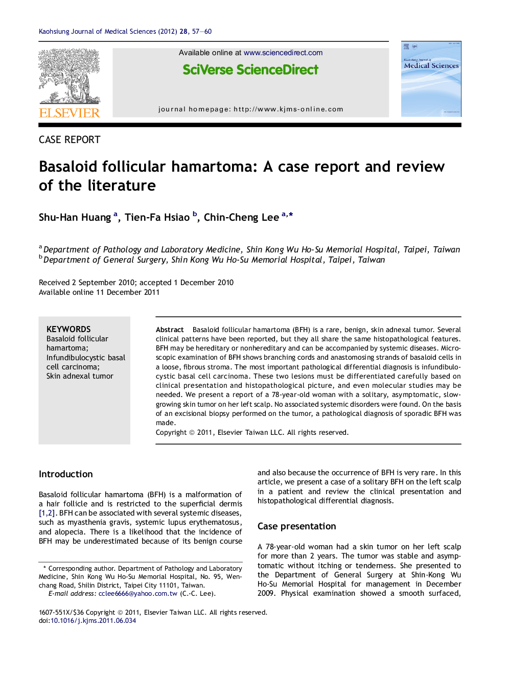 Basaloid follicular hamartoma: A case report and review of the literature