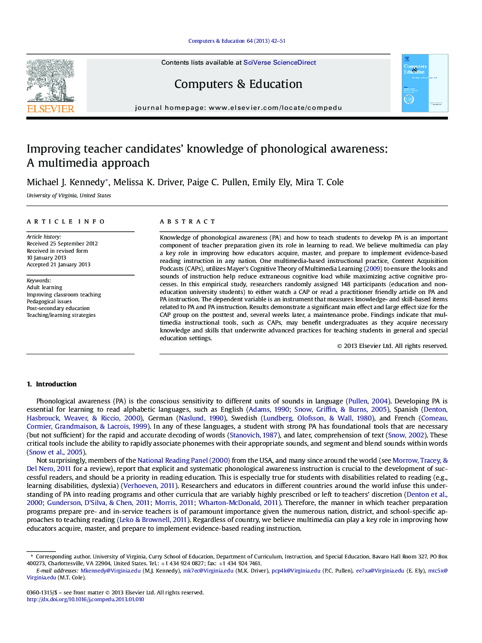 Improving teacher candidates' knowledge of phonological awareness: A multimedia approach