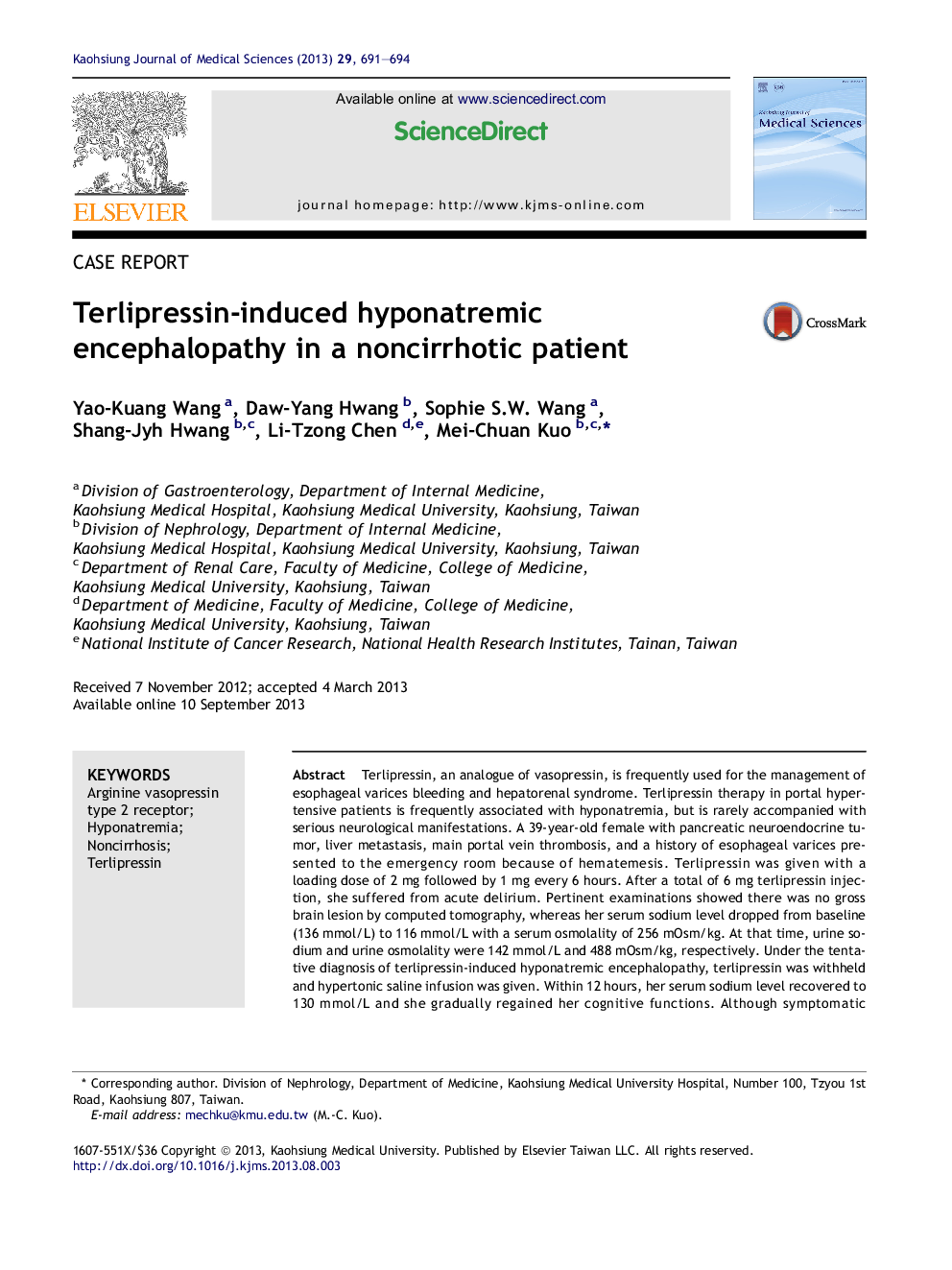 Terlipressin-induced hyponatremic encephalopathy in a noncirrhotic patient