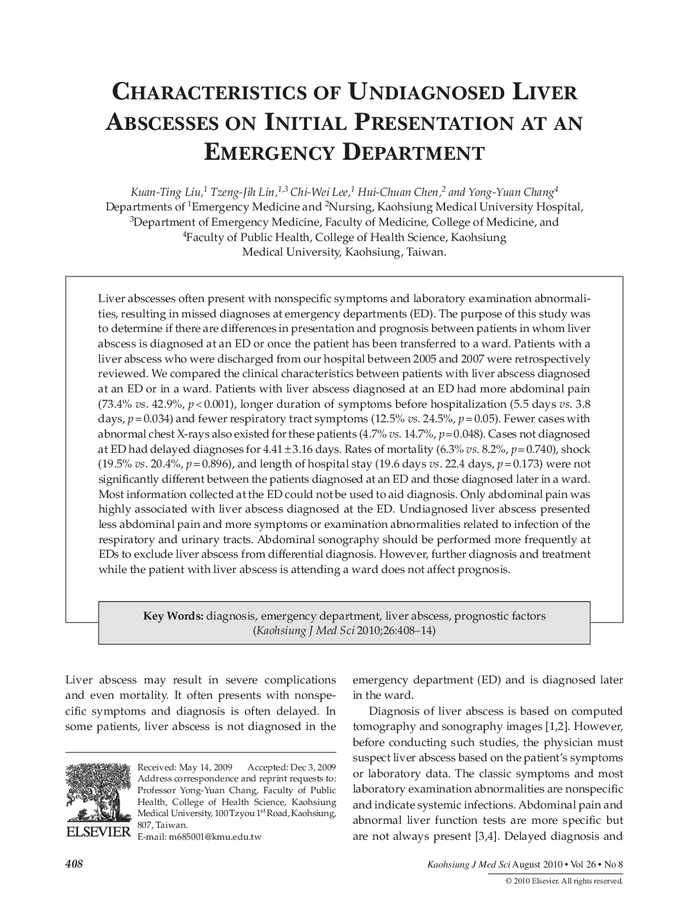 Characteristics of Undiagnosed Liver Abscesses on Initial Presentation at an Emergency Department