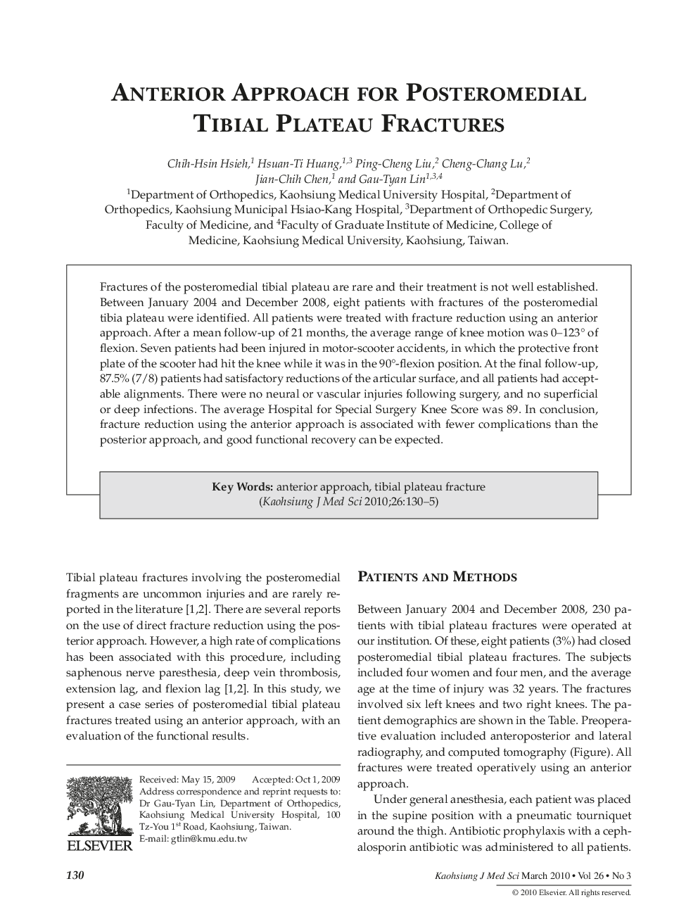 Anterior Approach for Posteromedial Tibial Plateau Fractures