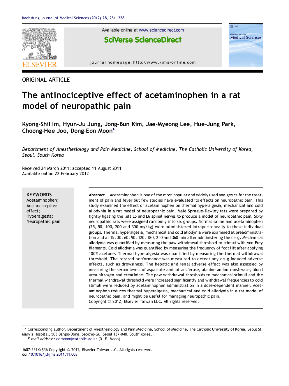 The antinociceptive effect of acetaminophen in a rat model of neuropathic pain