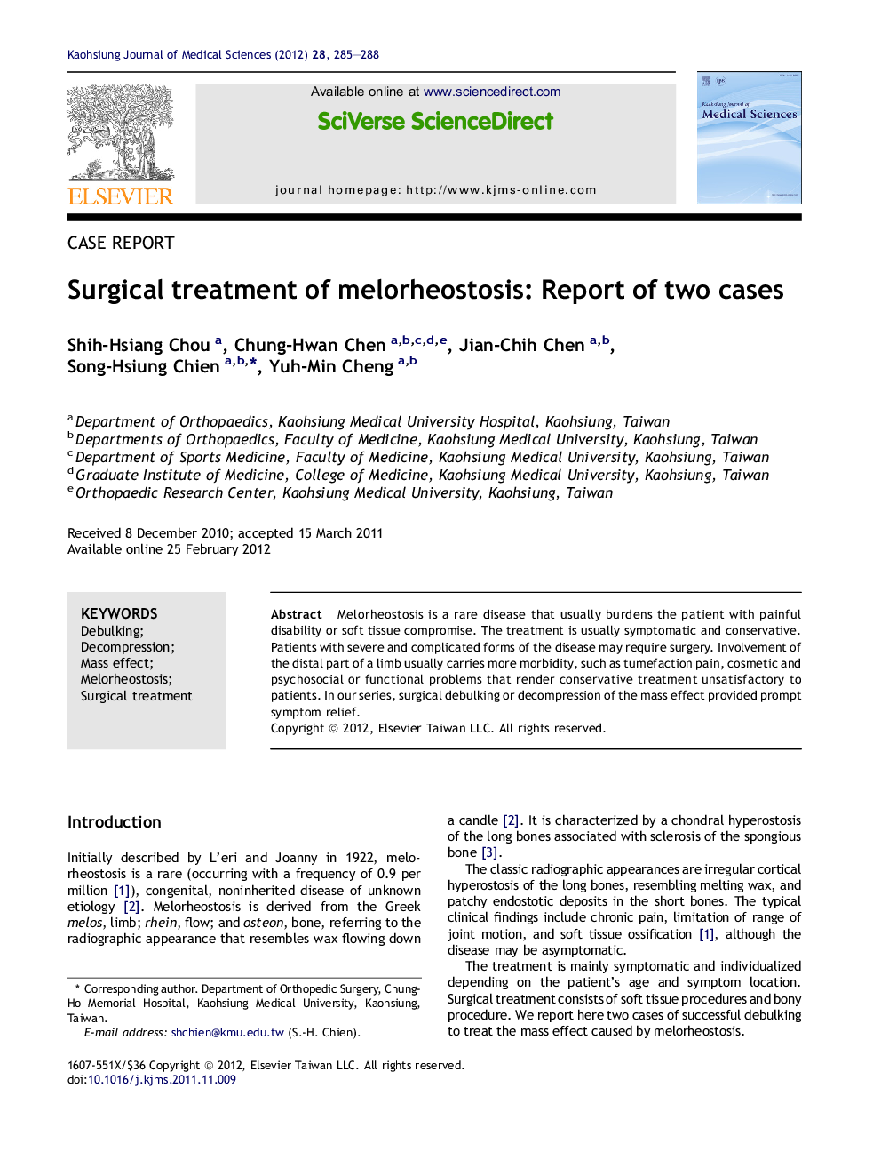 Surgical treatment of melorheostosis: Report of two cases