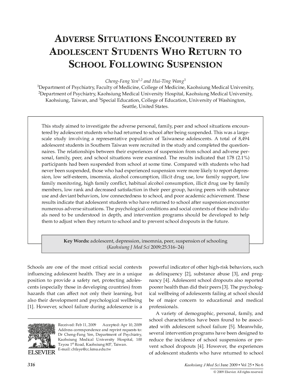 Adverse Situations Encountered by Adolescent Students Who Return to School Following Suspension