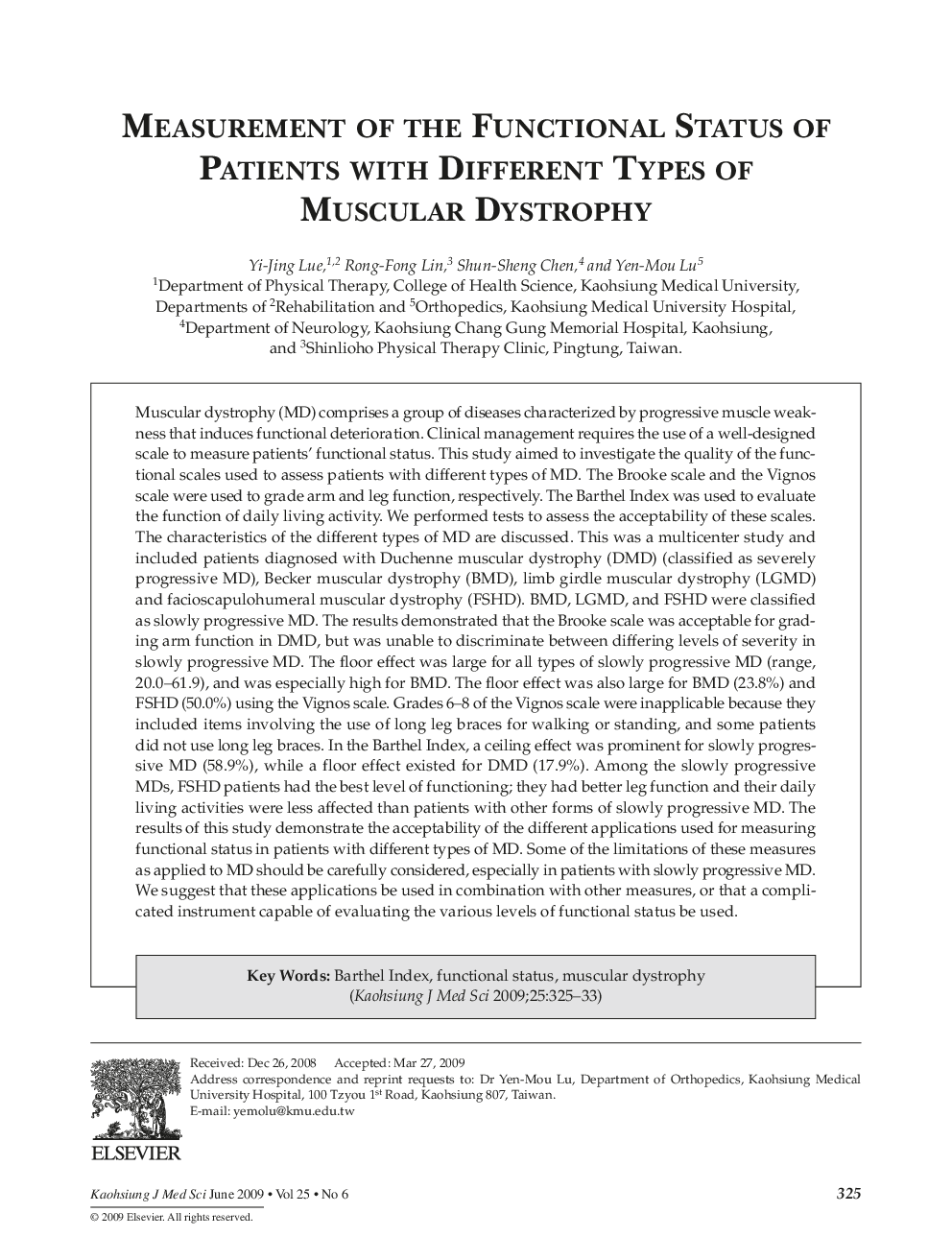 عکس صفحه اول مقاله: Measurement of the Functional Status of Patients with Different Types of Muscular Dystrophy Measurement of the Functional Status of Patients with Different Types of Muscular Dystrophy