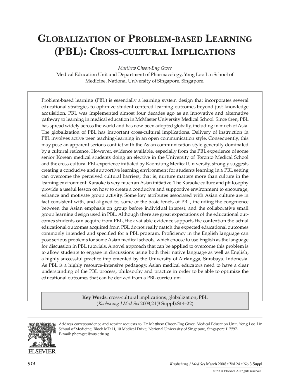 عکس صفحه اول مقاله: Globalization of Problem-based Learning (PBL): Cross-cultural Implications Globalization of Problem-based Learning (PBL): Cross-cultural Implications