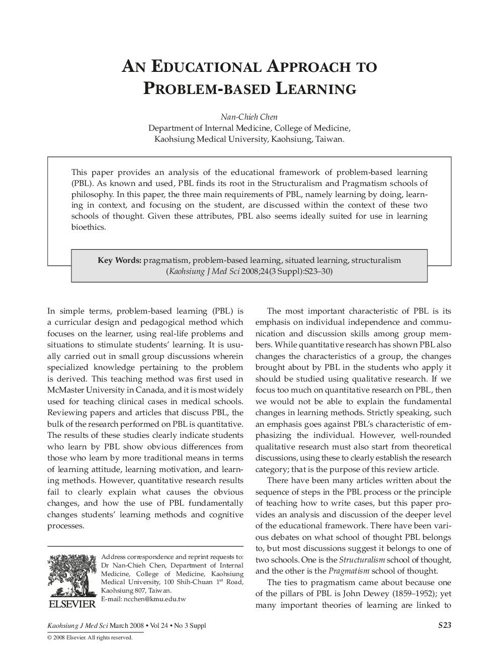 عکس صفحه اول مقاله: An Educational Approach to Problem-based Learning An Educational Approach to Problem-based Learning