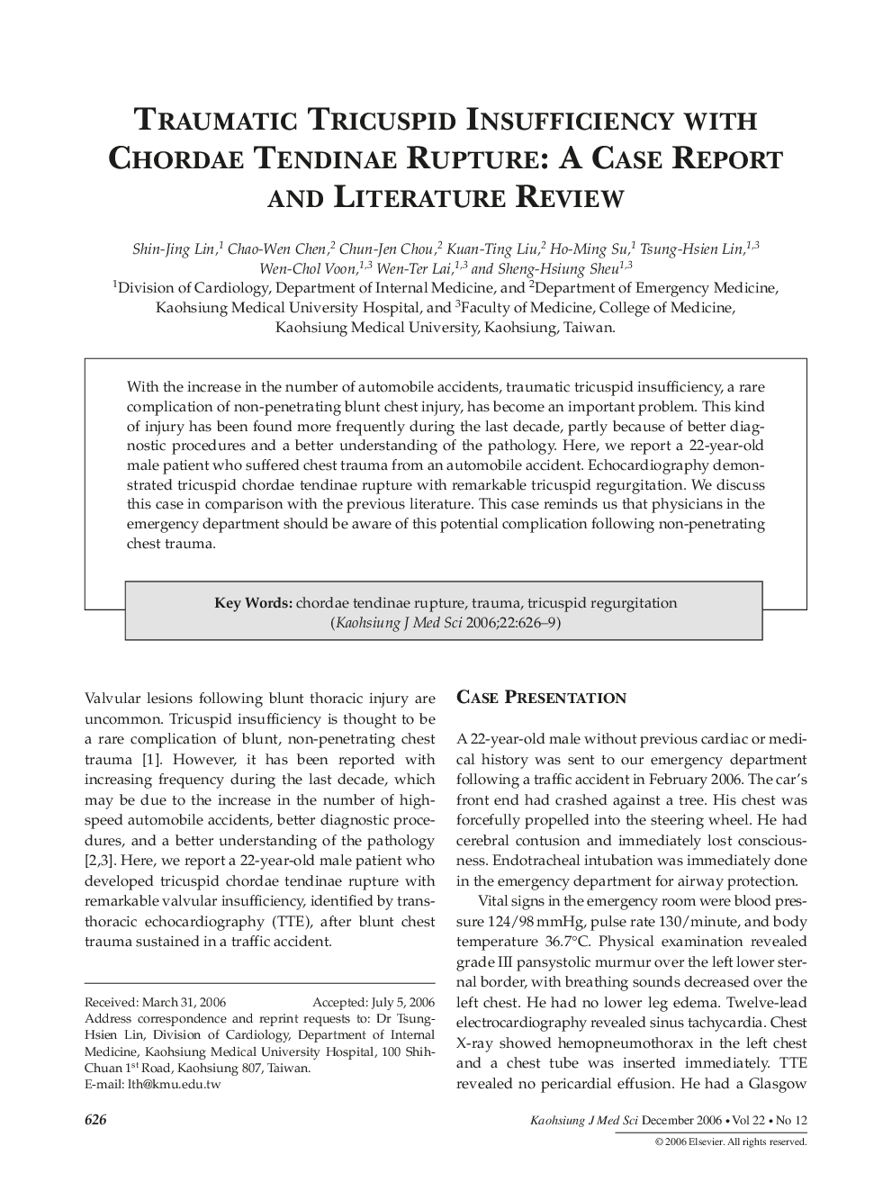 عکس صفحه اول مقاله: Traumatic Tricuspid Insufficiency with Chordae Tendinae Rupture: A Case Report and Literature Review Traumatic Tricuspid Insufficiency with Chordae Tendinae Rupture: A Case Report and Literature Review
