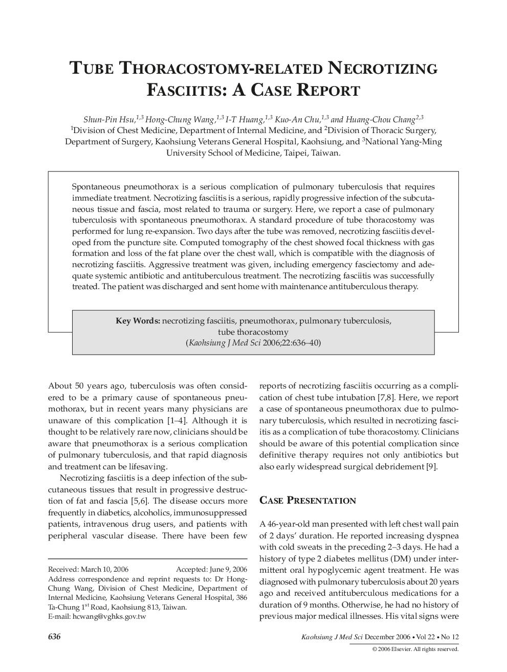 Tube Thoracostomy-Related Necrotizing Fasciitis: A Case Report