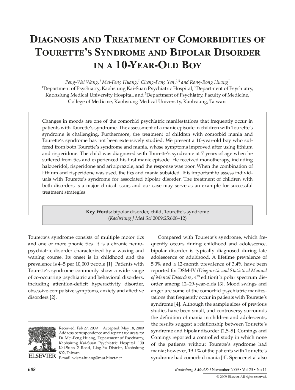 Diagnosis and Treatment of Comorbidities of Tourette's Syndrome and Bipolar Disorder in A 10-Year-Old Boy