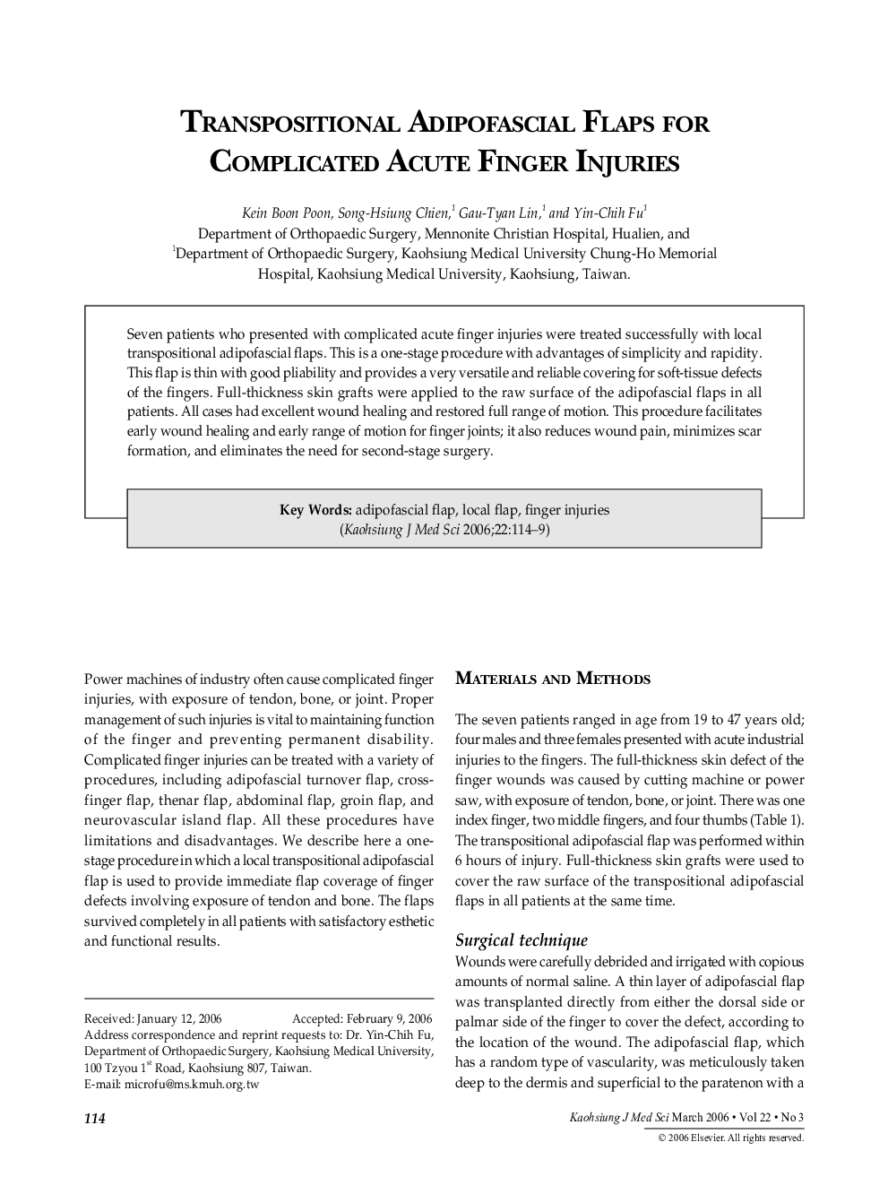 عکس صفحه اول مقاله: Transpositional Adipofascial Flaps for Complicated Acute Finger Injuries Transpositional Adipofascial Flaps for Complicated Acute Finger Injuries