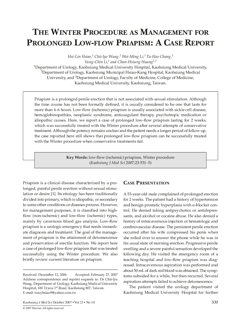 The Winter Procedure as Management for Prolonged Low-Flow Priapism: A Case Report