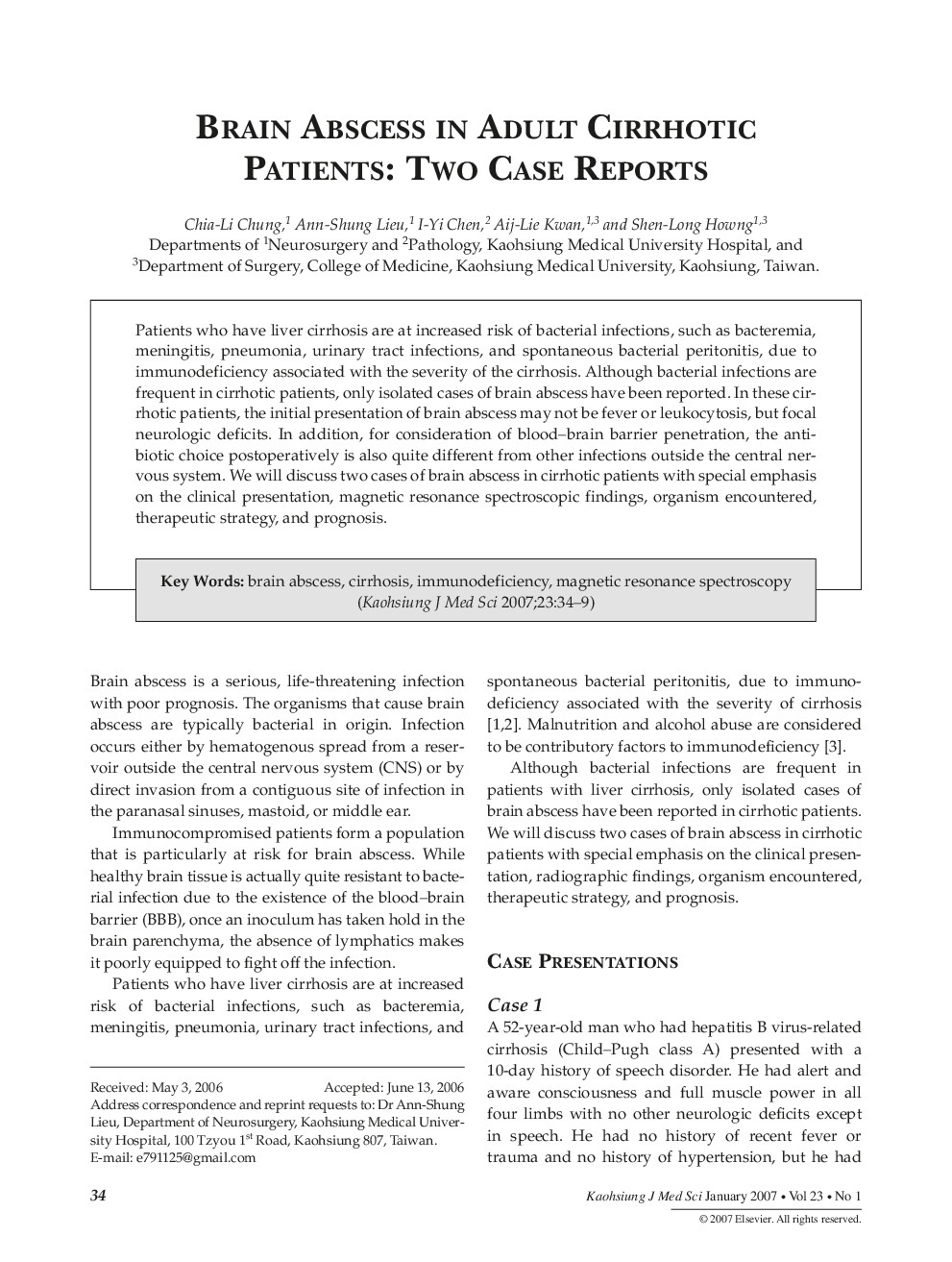 Brain Abscess in Adult Cirrhotic Patients: Two Case Reports