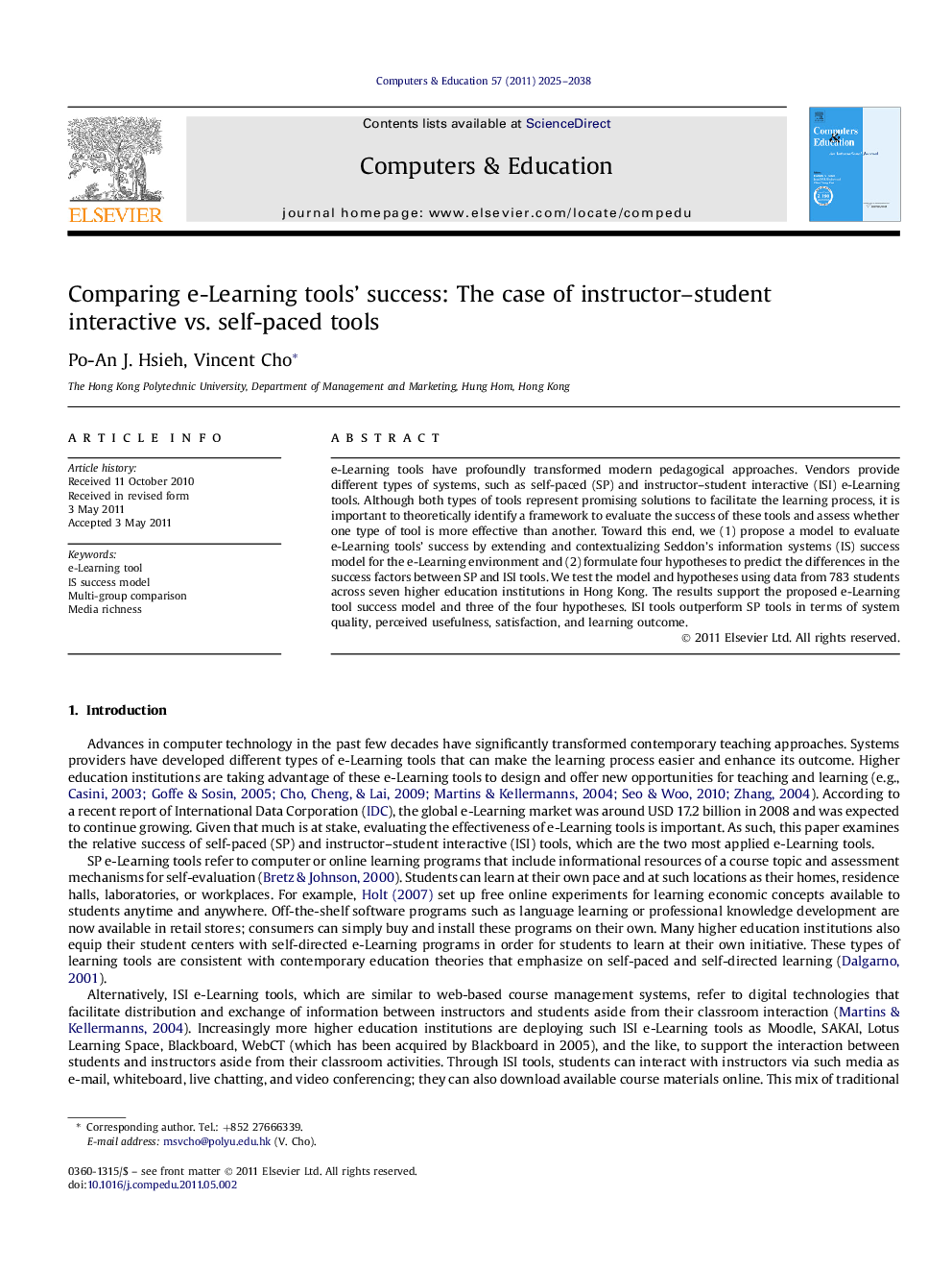 Comparing e-Learning tools’ success: The case of instructor–student interactive vs. self-paced tools