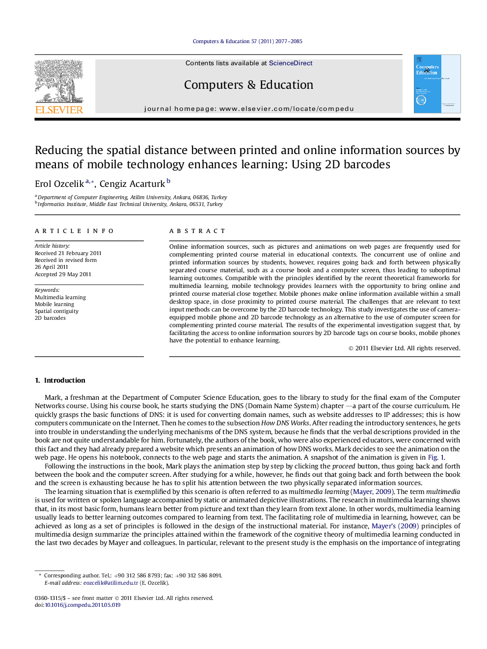 Reducing the spatial distance between printed and online information sources by means of mobile technology enhances learning: Using 2D barcodes