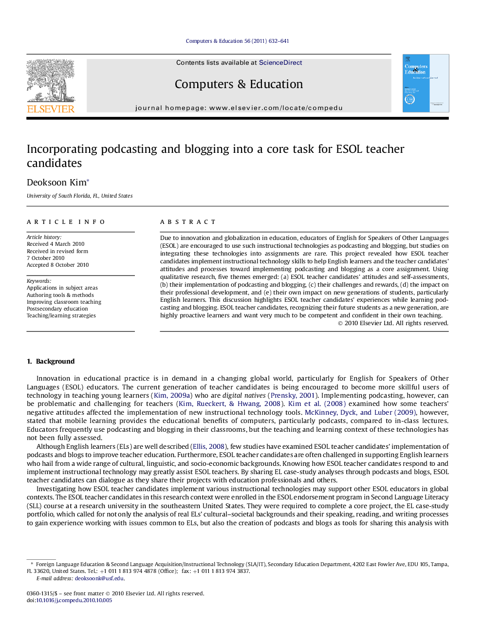عکس صفحه اول مقاله: Incorporating podcasting and blogging into a core task for ESOL teacher candidates Incorporating podcasting and blogging into a core task for ESOL teacher candidates