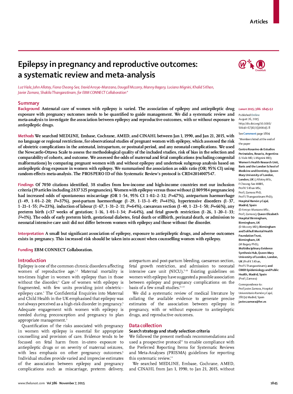 Epilepsy in pregnancy and reproductive outcomes: a systematic review and meta-analysis