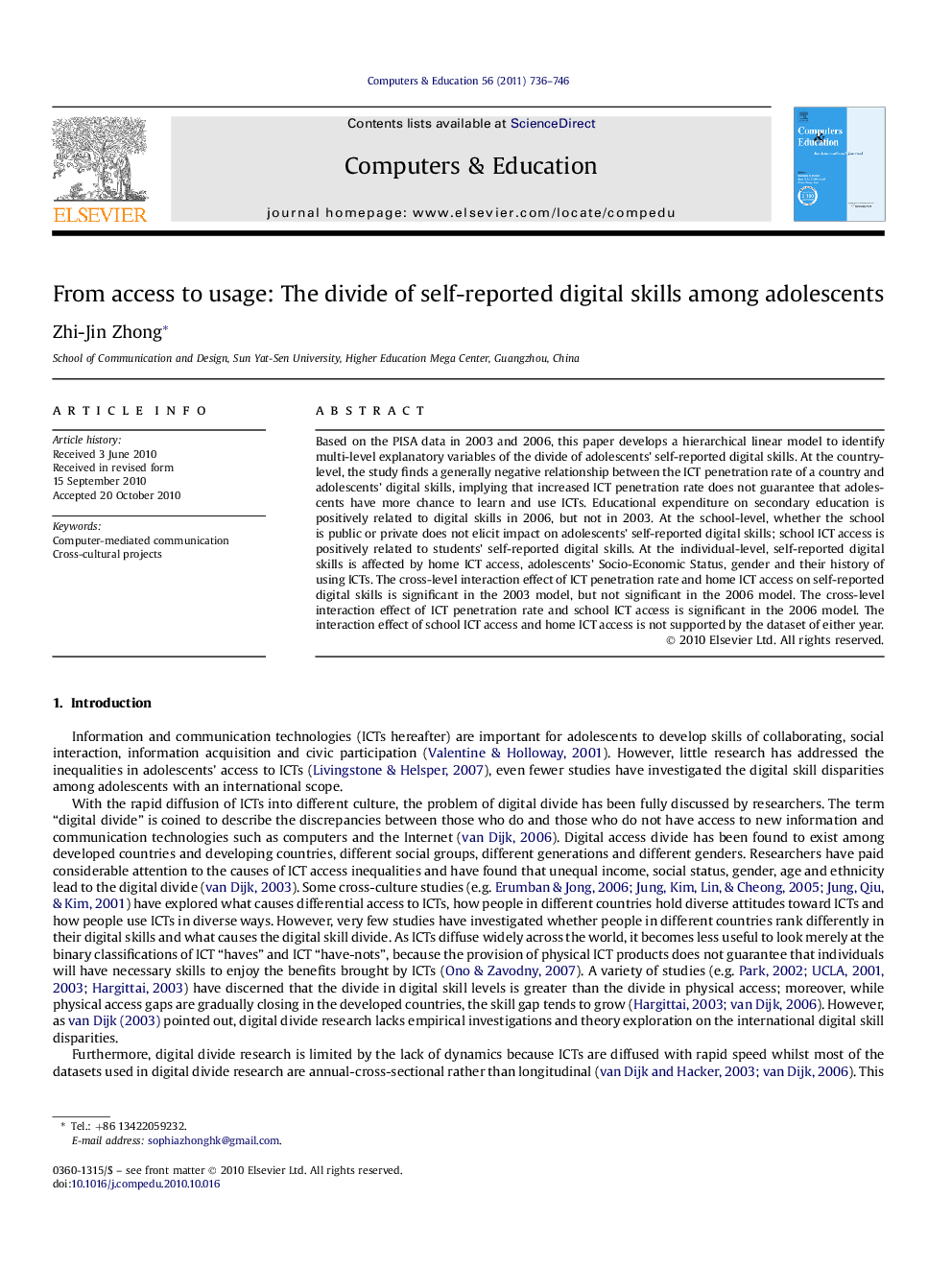 From access to usage: The divide of self-reported digital skills among adolescents