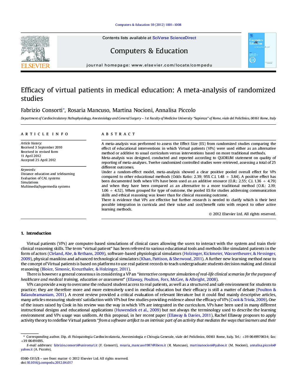 Efficacy of virtual patients in medical education: A meta-analysis of randomized studies