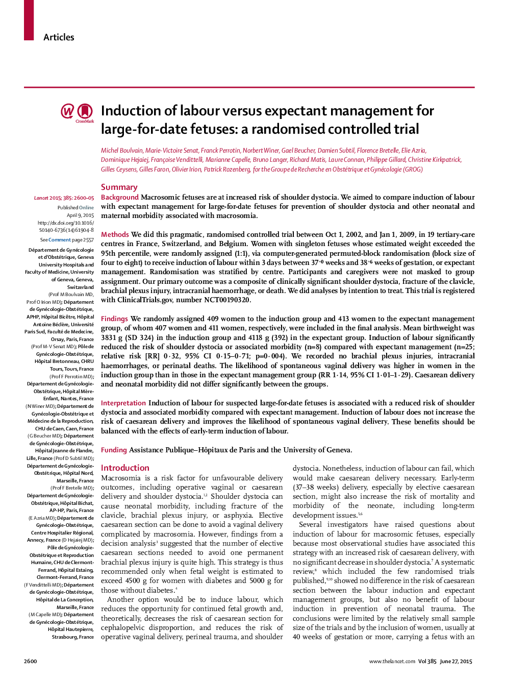 Induction of labour versus expectant management for large-for-date fetuses: a randomised controlled trial