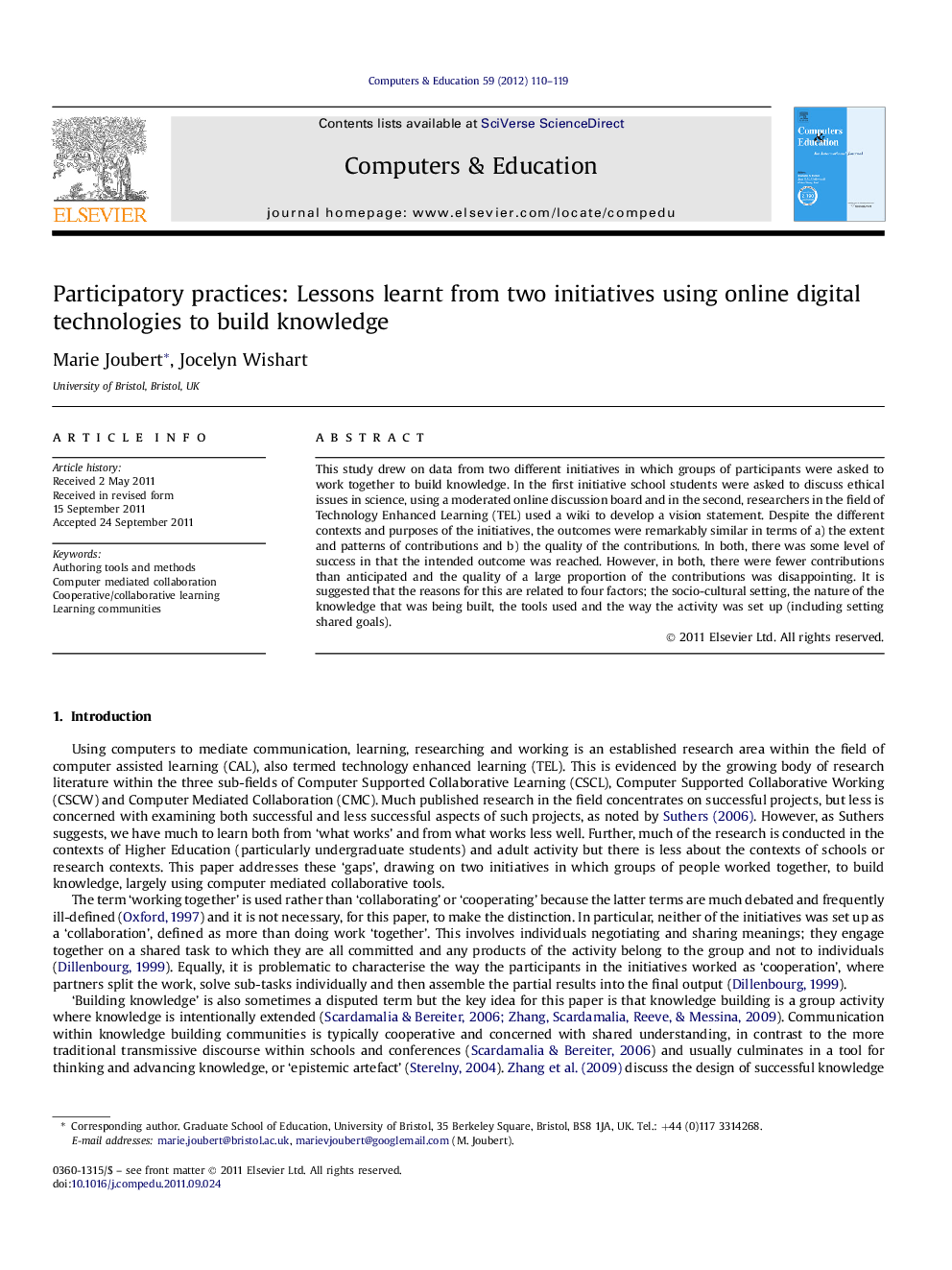 Participatory practices: Lessons learnt from two initiatives using online digital technologies to build knowledge