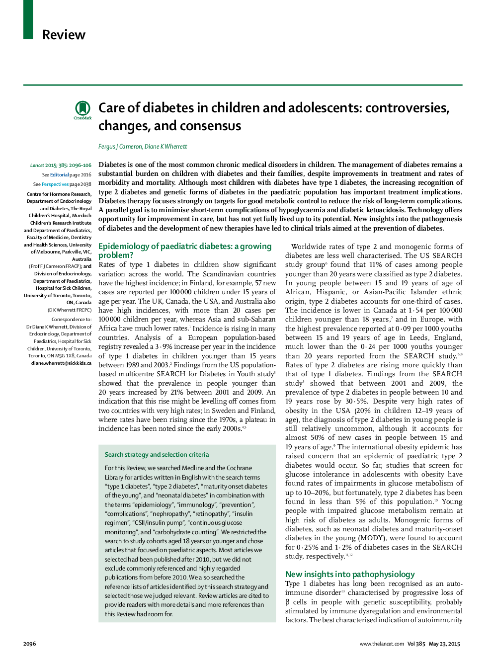 مراقبت از دیابت در کودکان و نوجوانان: اختلافات، تغییرات و اجماع 