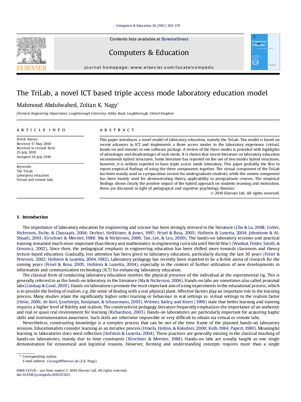 The TriLab, a novel ICT based triple access mode laboratory education model