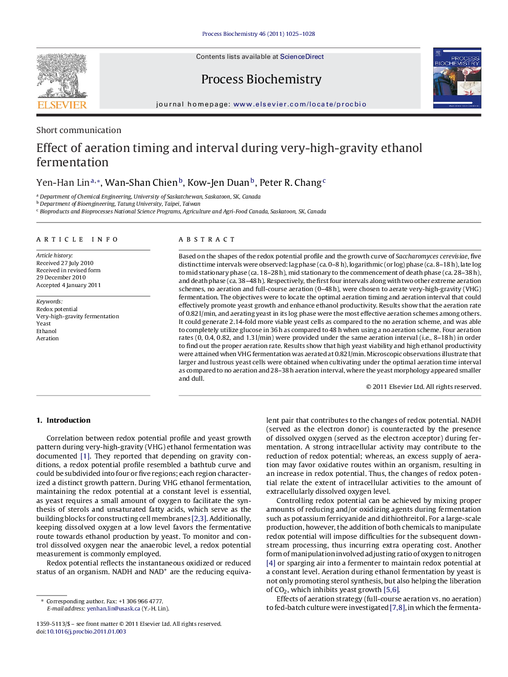 Effect of aeration timing and interval during very-high-gravity ethanol fermentation