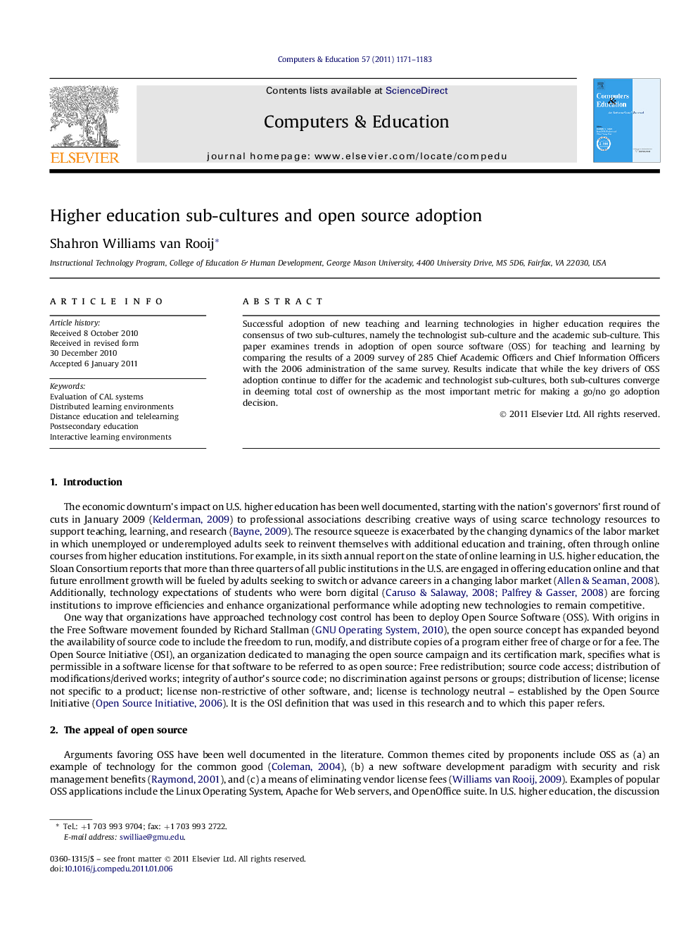 Higher education sub-cultures and open source adoption